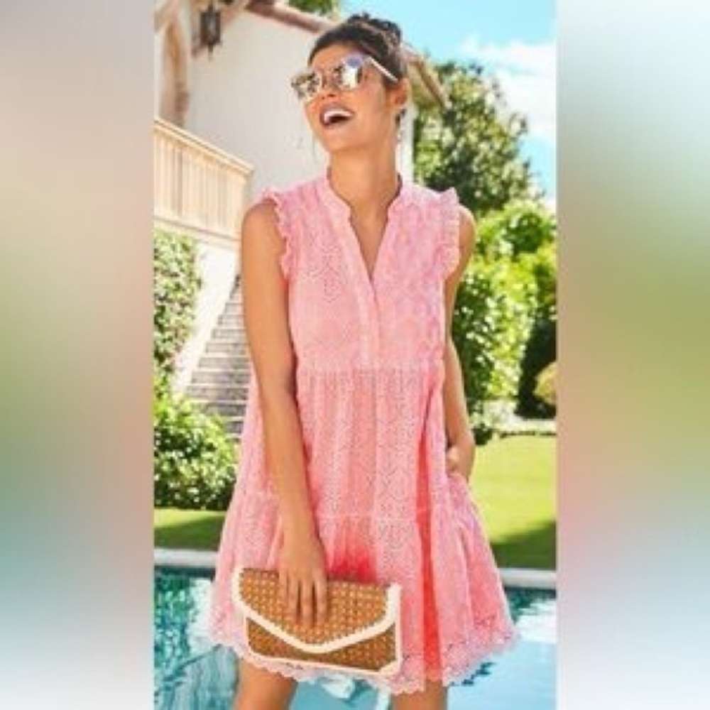 NEW Lilly Pulitzer Briela Eyelet Swing Cottagecore Dress Coral Pink Small